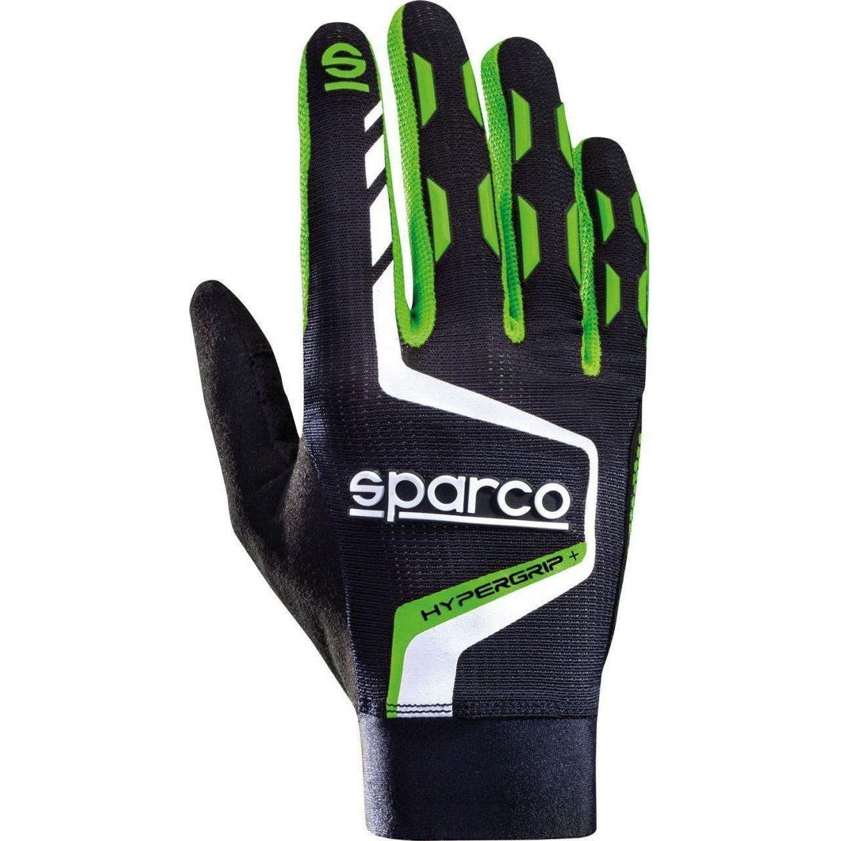 Sparco Hypergrip+ Svart/Grön simracing-handske framsida